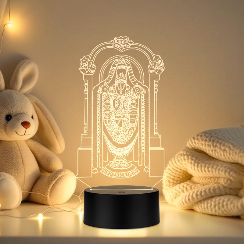 3D Illusion Tirupati Balaji Led Night Lamp with Warm White Color Home Office Pooja Room Decor